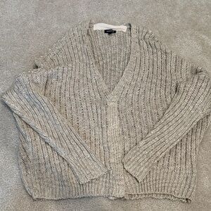 mittoshop Chunky Ribbed V-Neck Cardigan - Light Gray